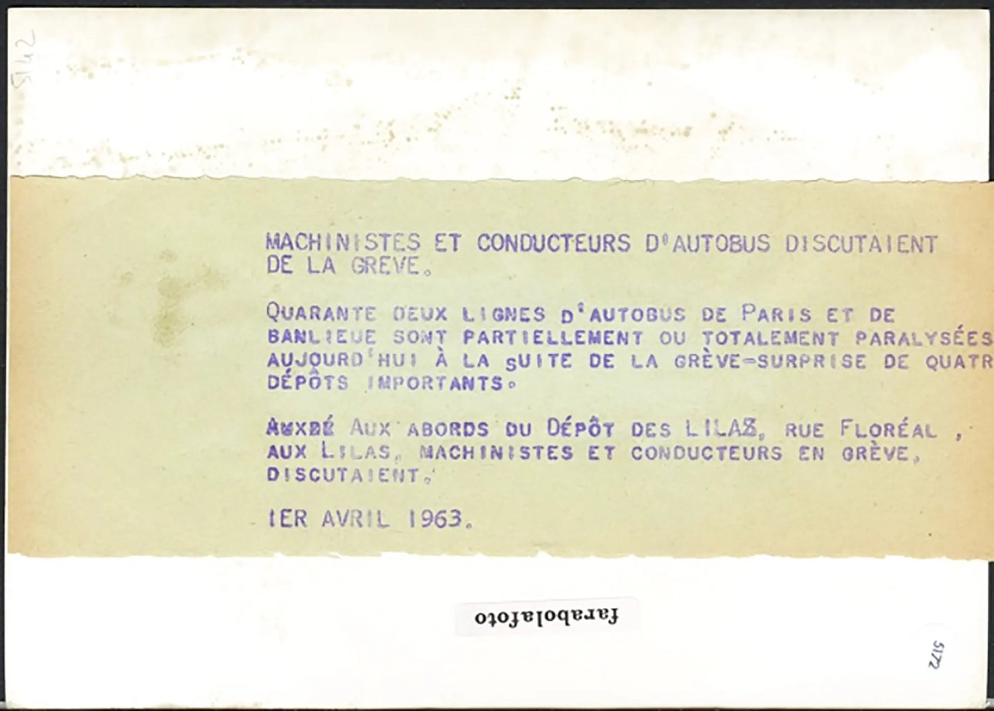 Sciopero dei trasporti a Parigi 1963 Ft 5172 - Stampa 18x13 cm - Farabola Stampa ai sali d'argento