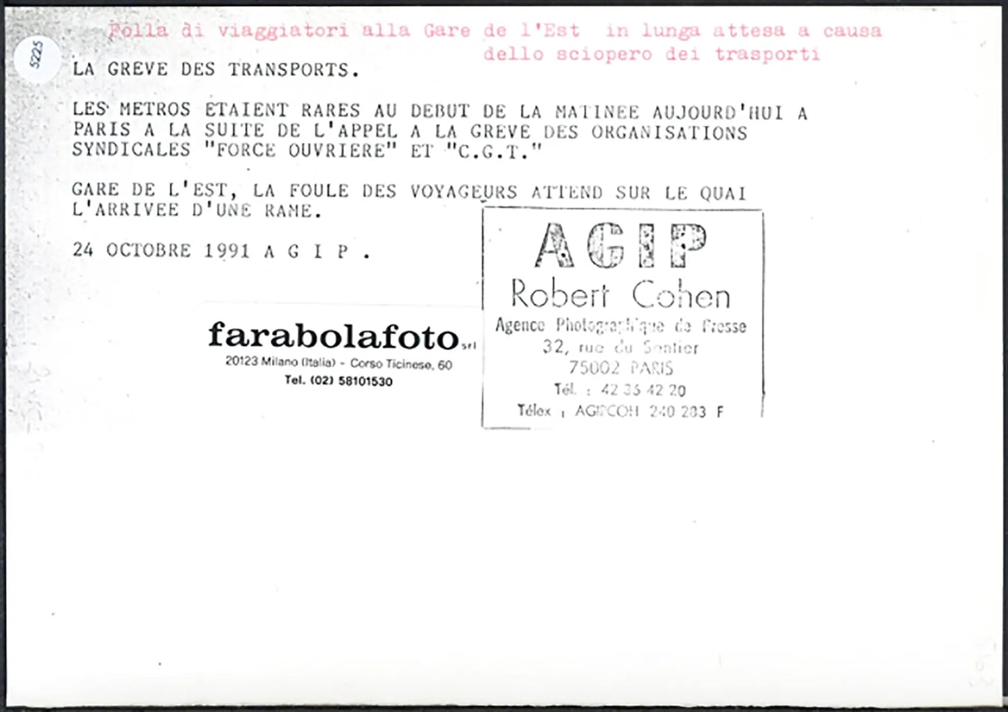 Sciopero dei trasporti a Parigi 1991 Ft 5225 - Stampa 21x15 cm - Farabola Stampa ai sali d'argento