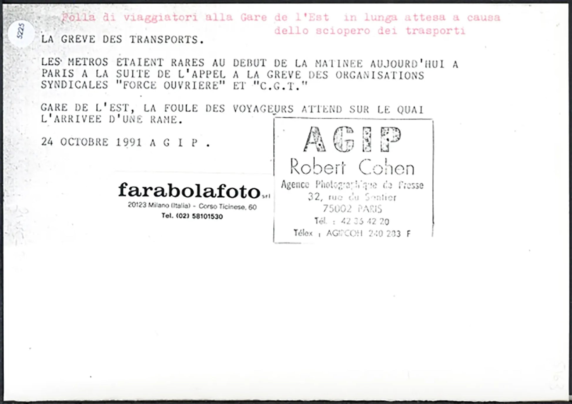Sciopero dei trasporti a Parigi 1991 Ft 5225 - Stampa 21x15 cm - Farabola Stampa ai sali d'argento