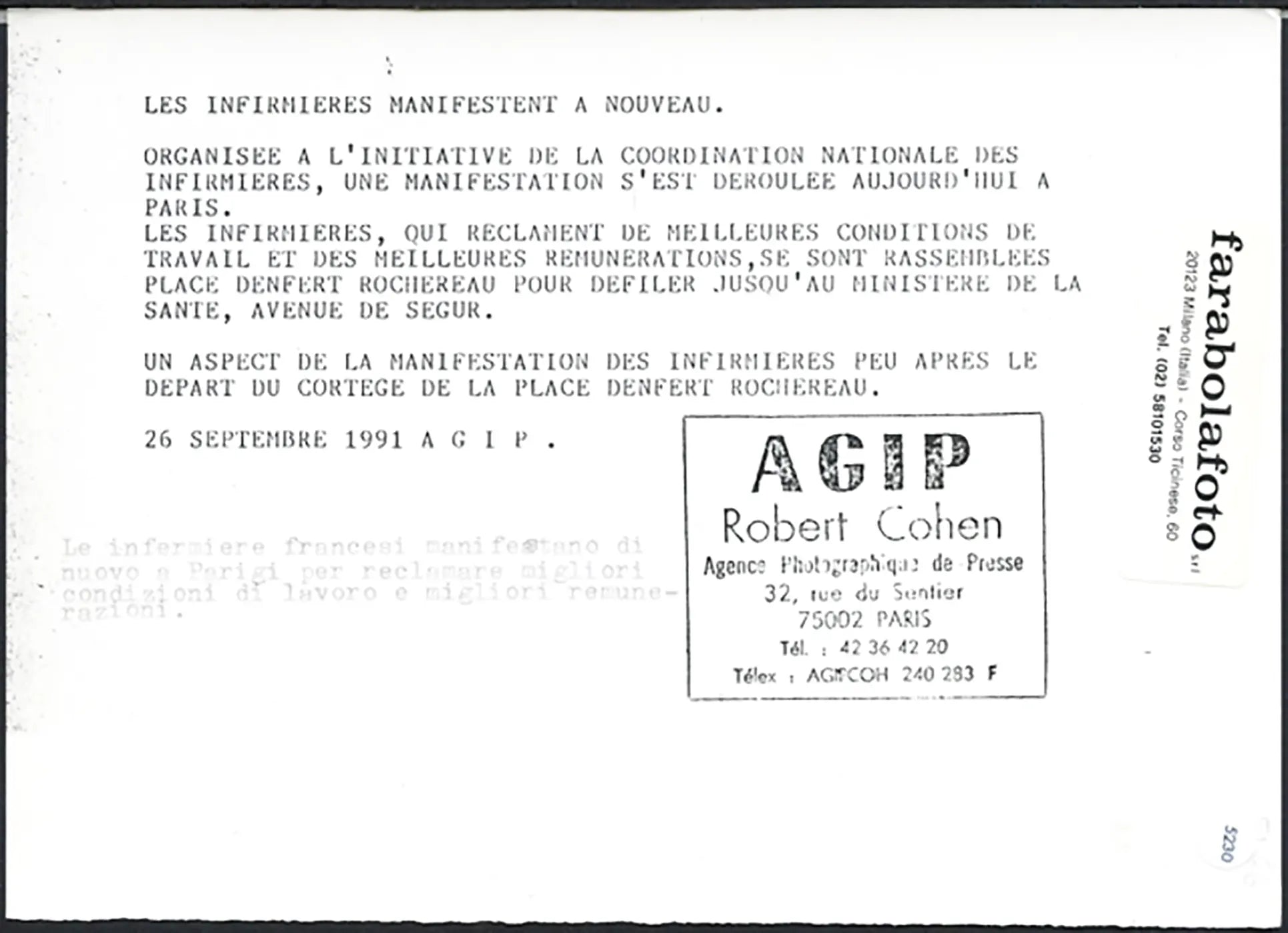 Sciopero delle infermiere a Parigi 1991 Ft 5230 - Stampa 21x15 cm - Farabola Stampa ai sali d'argento