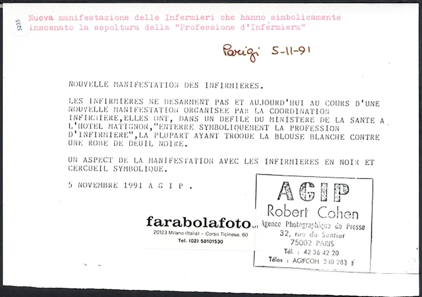 Sciopero delle infermiere a Parigi 1991 Ft 5235 - Stampa 21x15 cm - Farabola Stampa ai sali d'argento