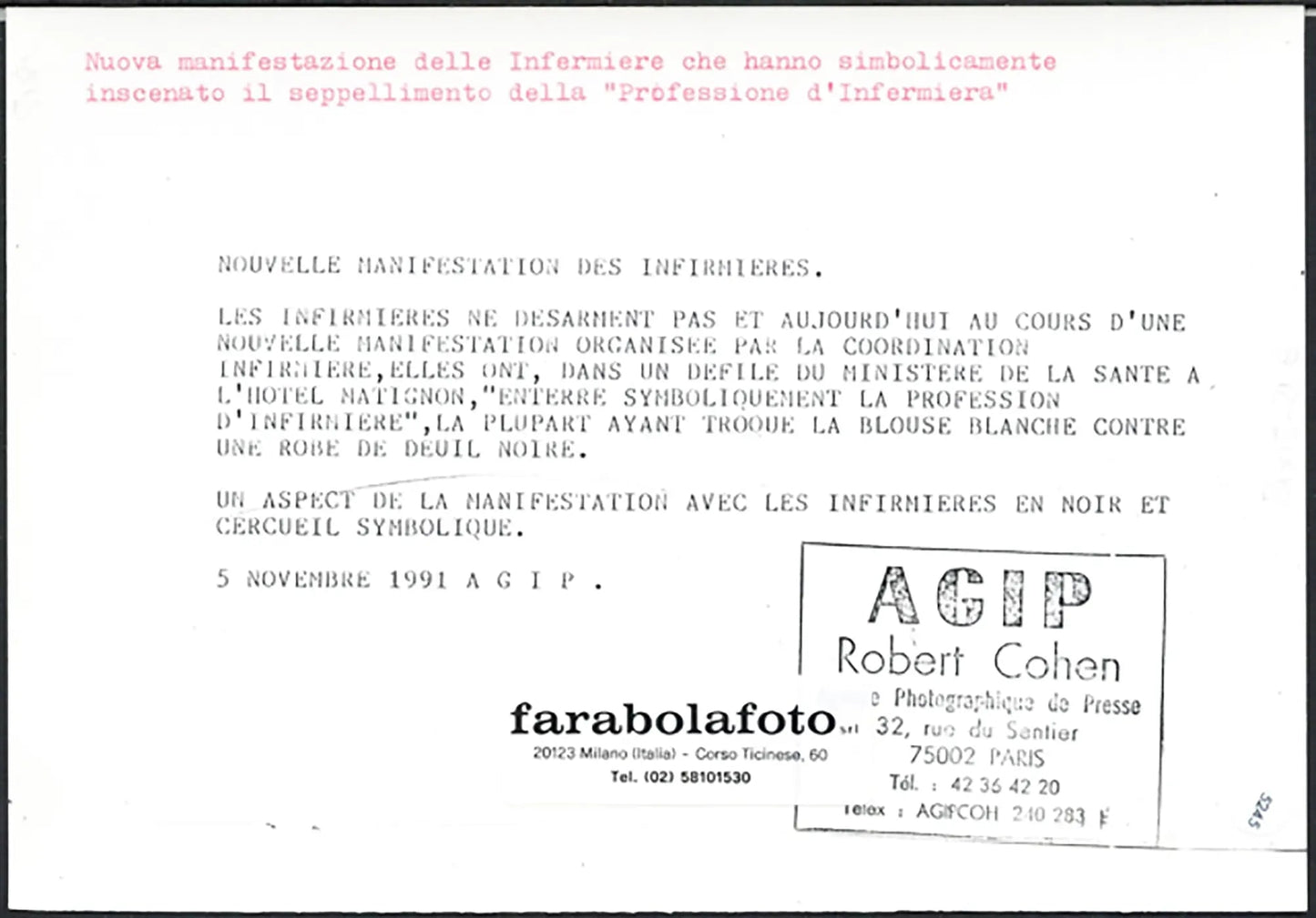 Sciopero delle infermiere a Parigi 1991 Ft 5245 - Stampa 21x15 cm - Farabola Stampa ai sali d'argento