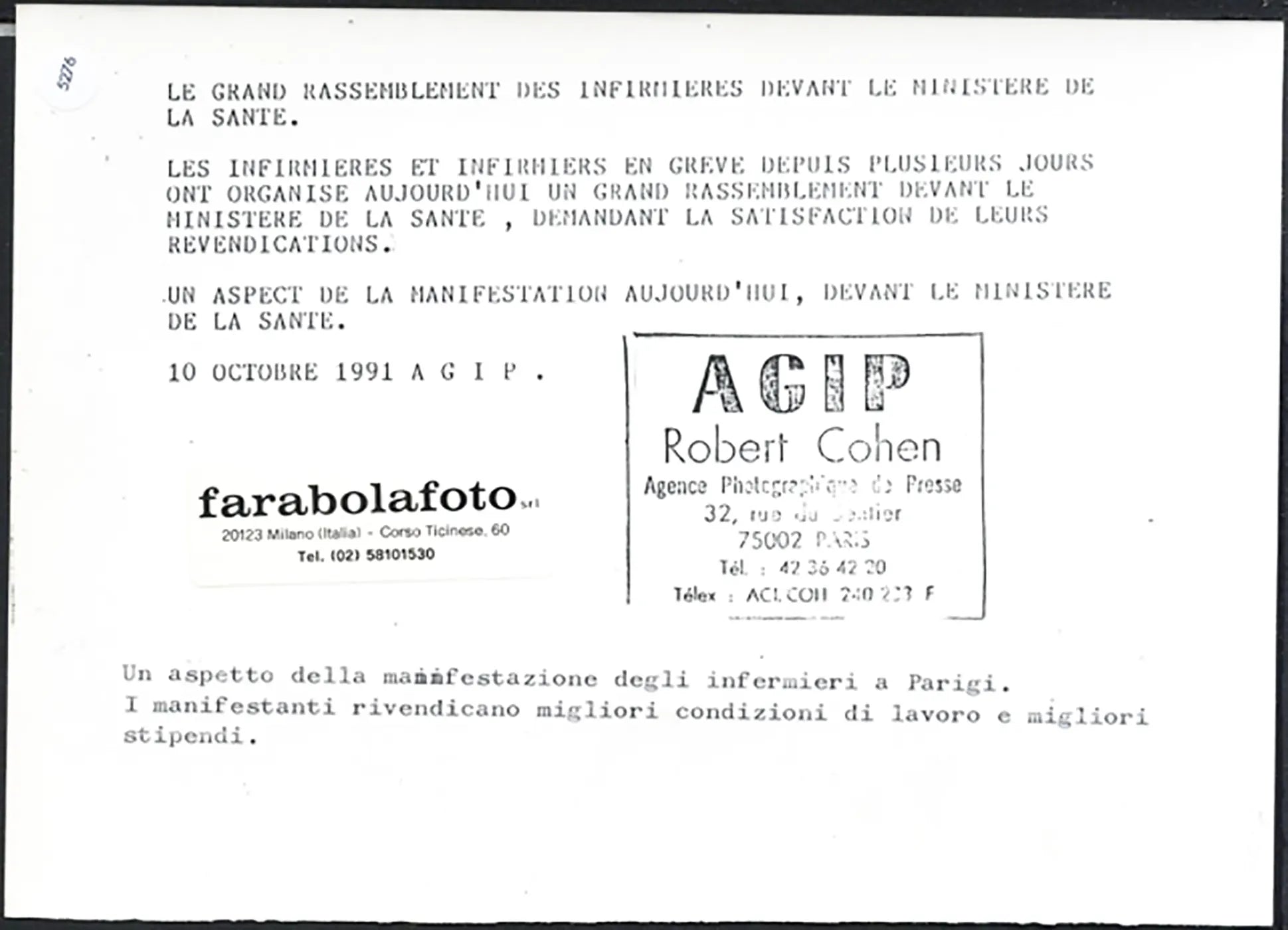 Sciopero delle infermiere a Parigi 1991 Ft 5276 - Stampa 21x15 cm - Farabola Stampa ai sali d'argento