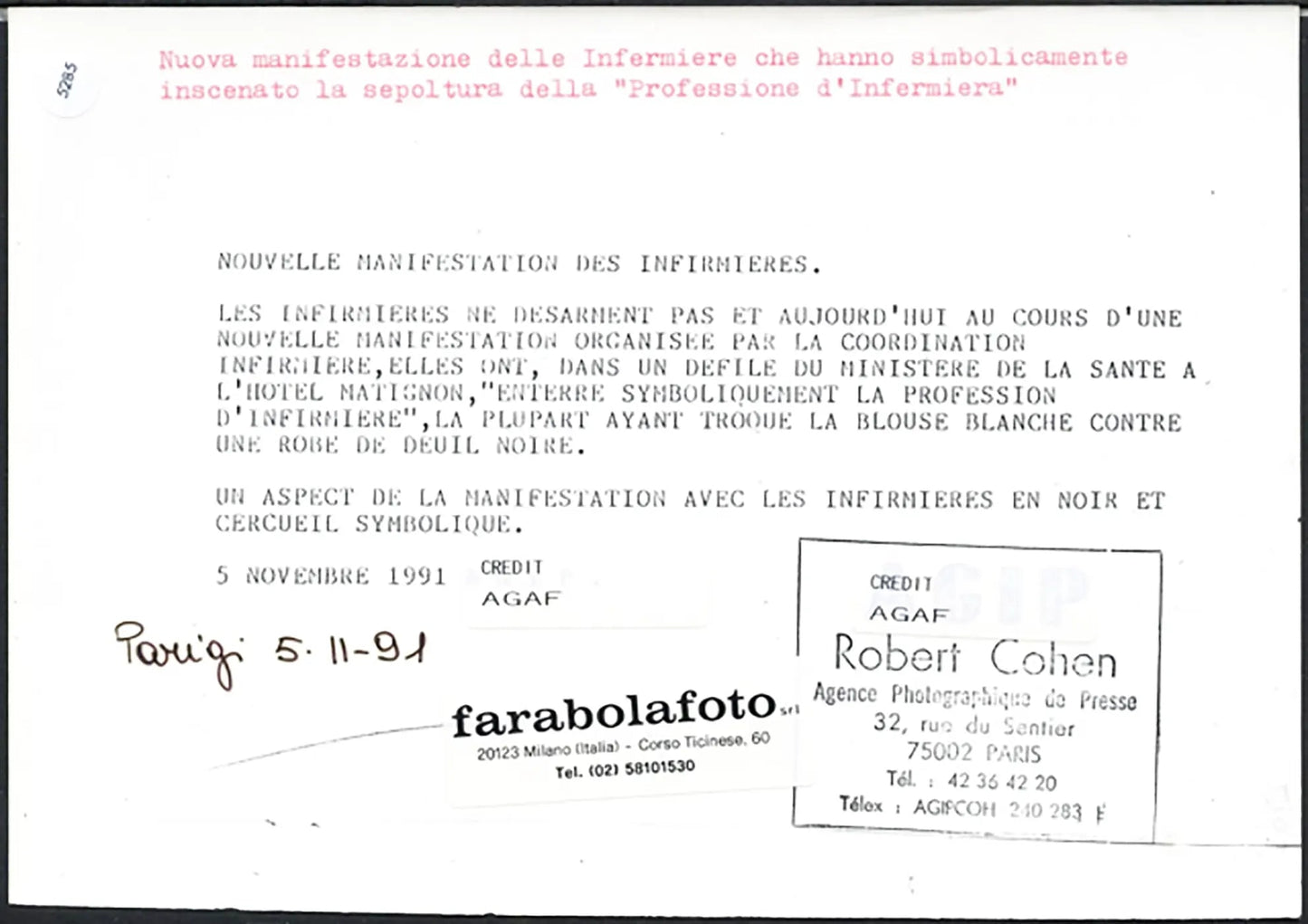 Sciopero delle infermiere a Parigi 1991 Ft 5285 - Stampa 21x15 cm - Farabola Stampa ai sali d'argento