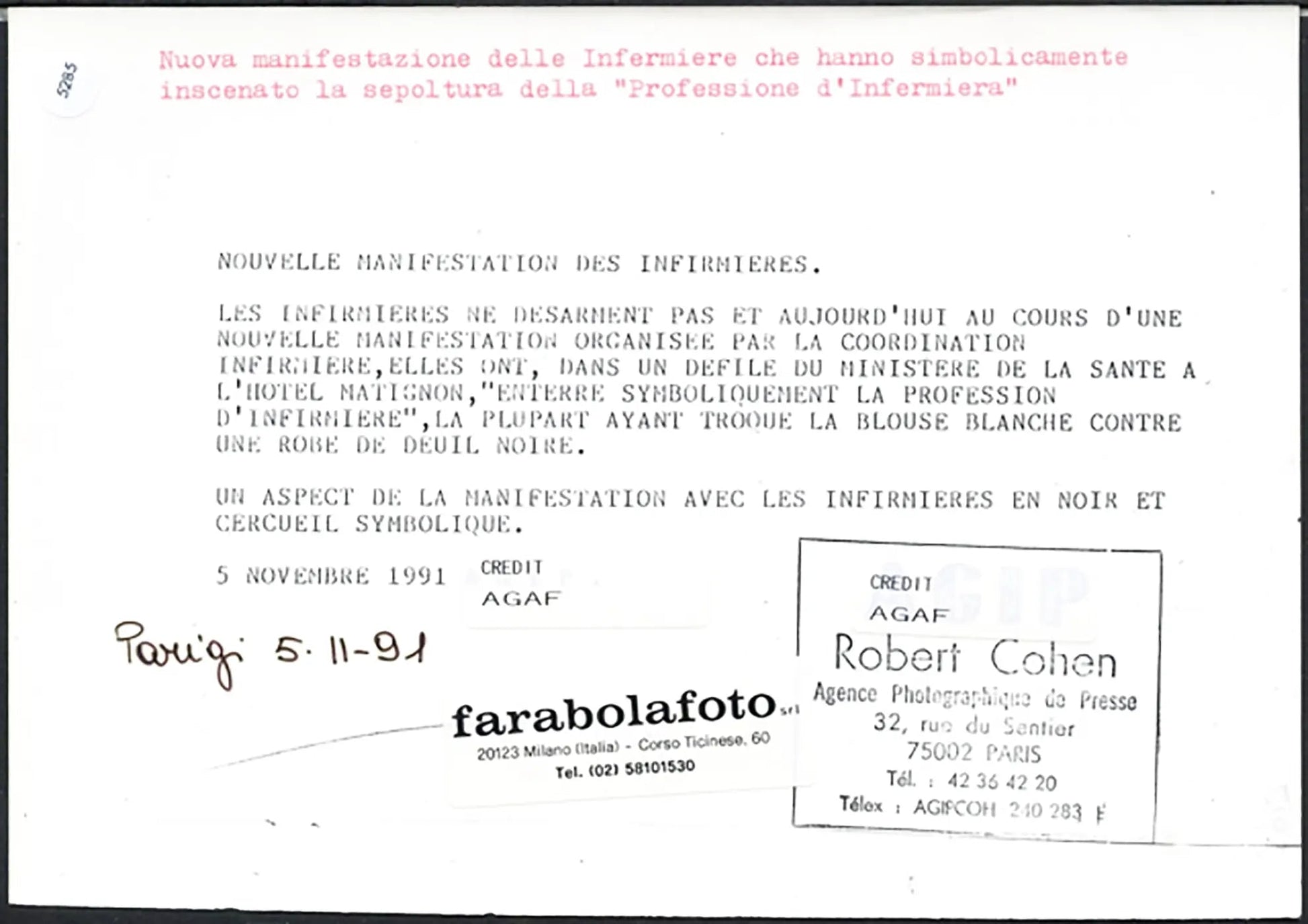 Sciopero delle infermiere a Parigi 1991 Ft 5285 - Stampa 21x15 cm - Farabola Stampa ai sali d'argento