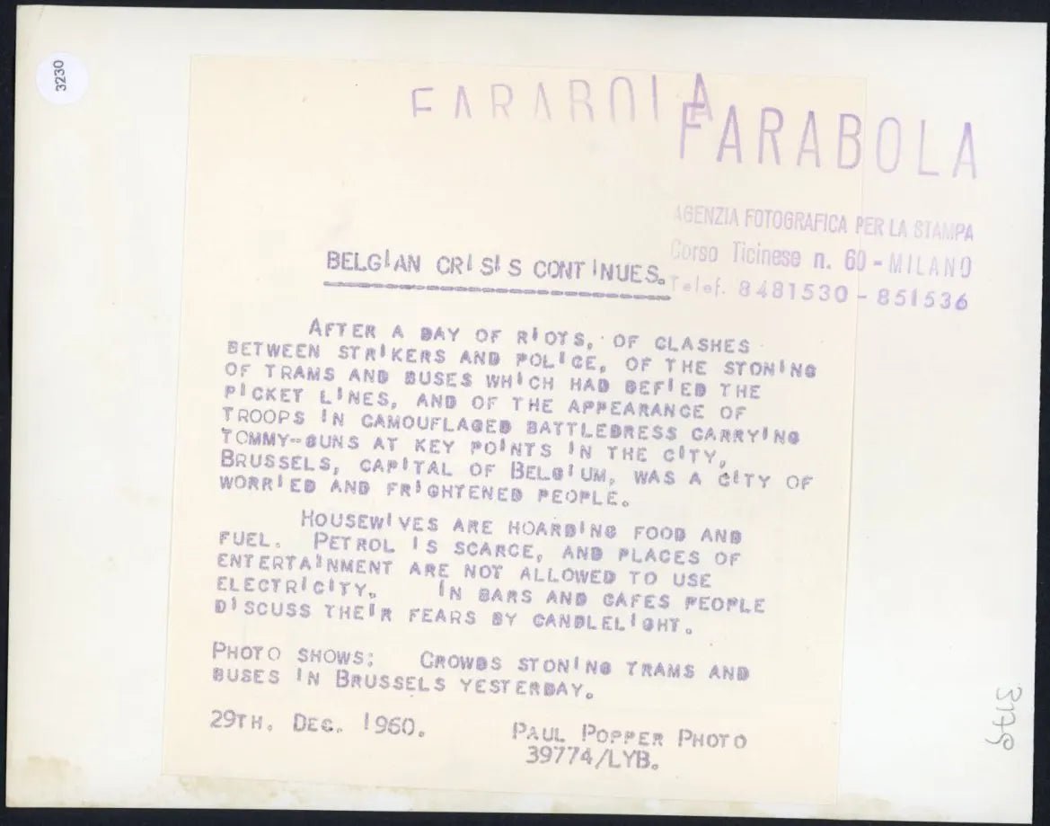 Scontri a Bruxelles 1960 Ft 3230 - Stampa 20x15 cm - Farabola Stampa ai sali d'argento