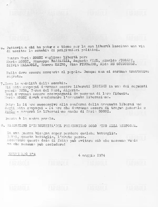 Sequestro Sossi, messaggio delle Brigate Rosse, 1974 - Farabola Immagine digitale