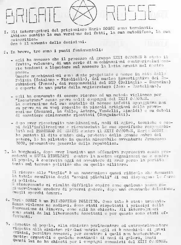 Sequestro Sossi, messaggio delle Brigate Rosse, 1974 - Farabola Immagine digitale