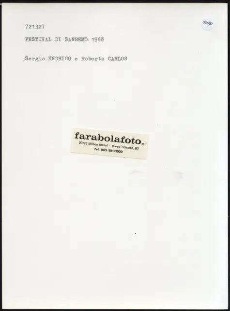 Sergio Endrigo R. Carlos Sanremo 1968 Ft 35607 - Stampa 24x18 cm - Farabola Stampa ai sali d'argento (anni 90)