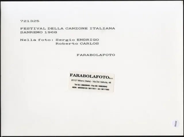 Sergio Endrigo Roberto Carlos Sanremo 68 Ft 35593 - Stampa 24x18 cm - Farabola Stampa ai sali d'argento (anni 90)