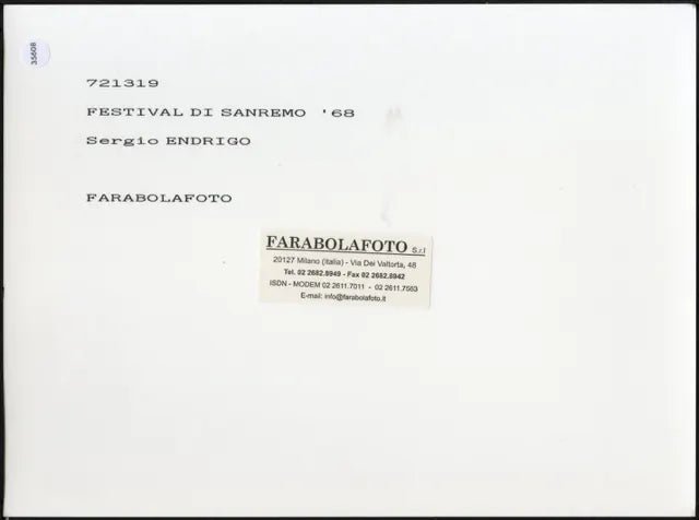 Sergio Endrigo Sanremo 1968 Ft 35608 - Stampa 24x18 cm - Farabola Stampa ai sali d'argento (anni 90)