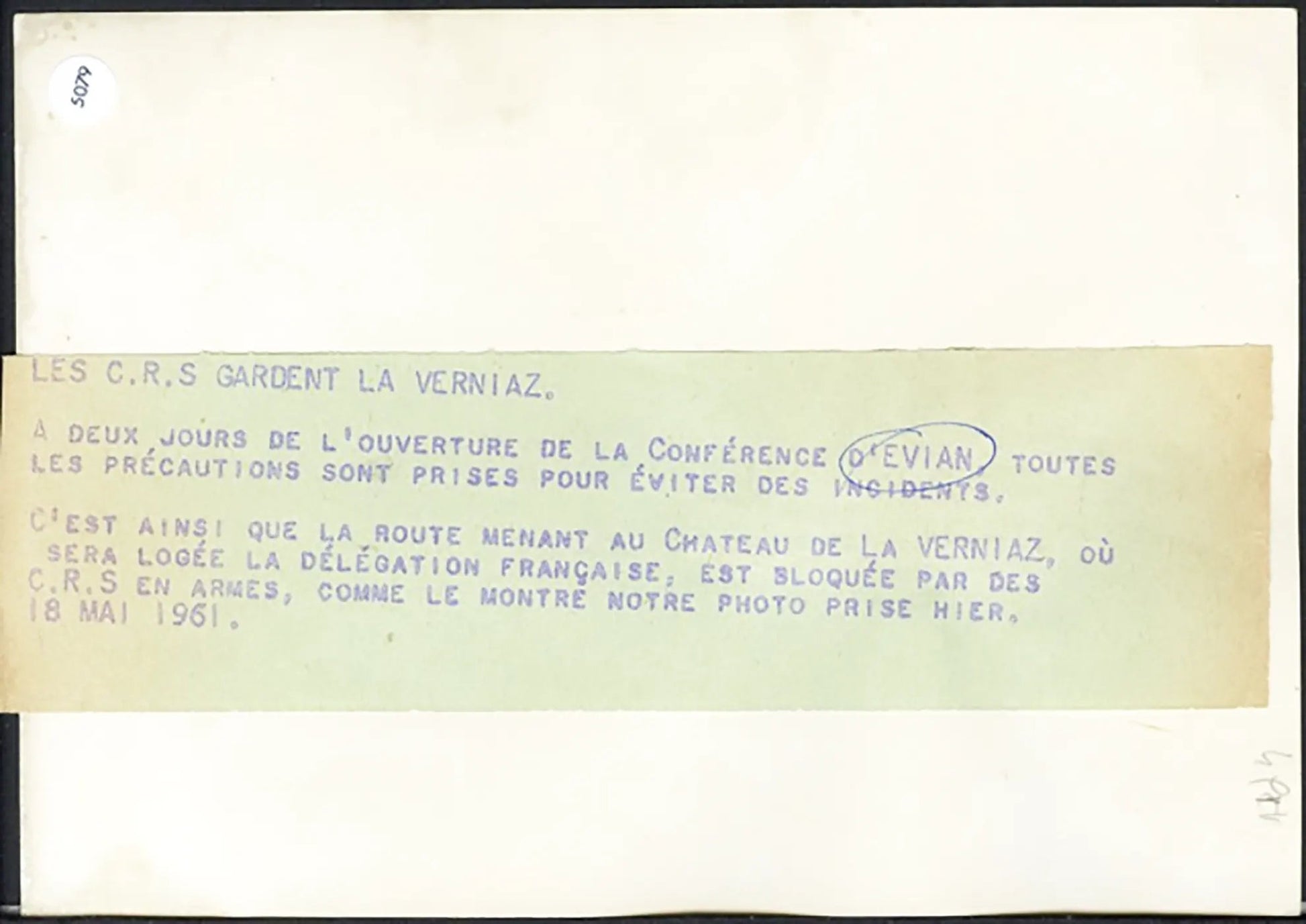 Sicurezza alla Conferenza di Evian 1961 Ft 5079 - Stampa 13x18 cm - Farabola Stampa ai sali d'argento