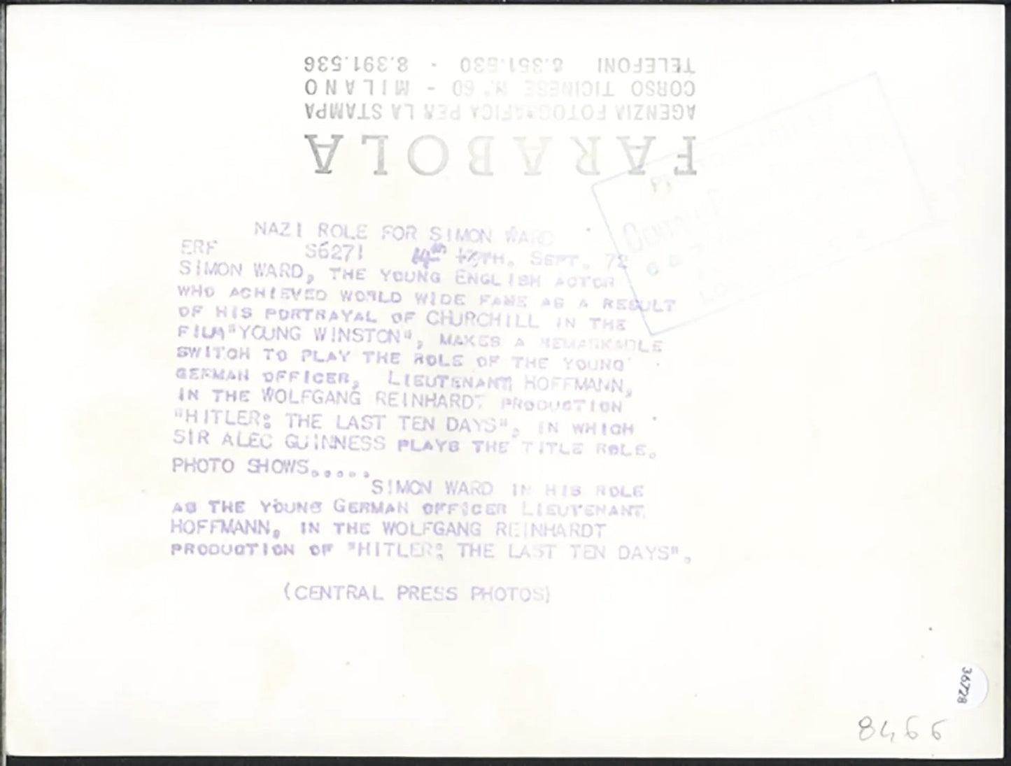 Simon Ward Film sul nazismo 1972 Ft 36728 - Stampa 20x15 cm - Farabola Stampa ai sali d'argento