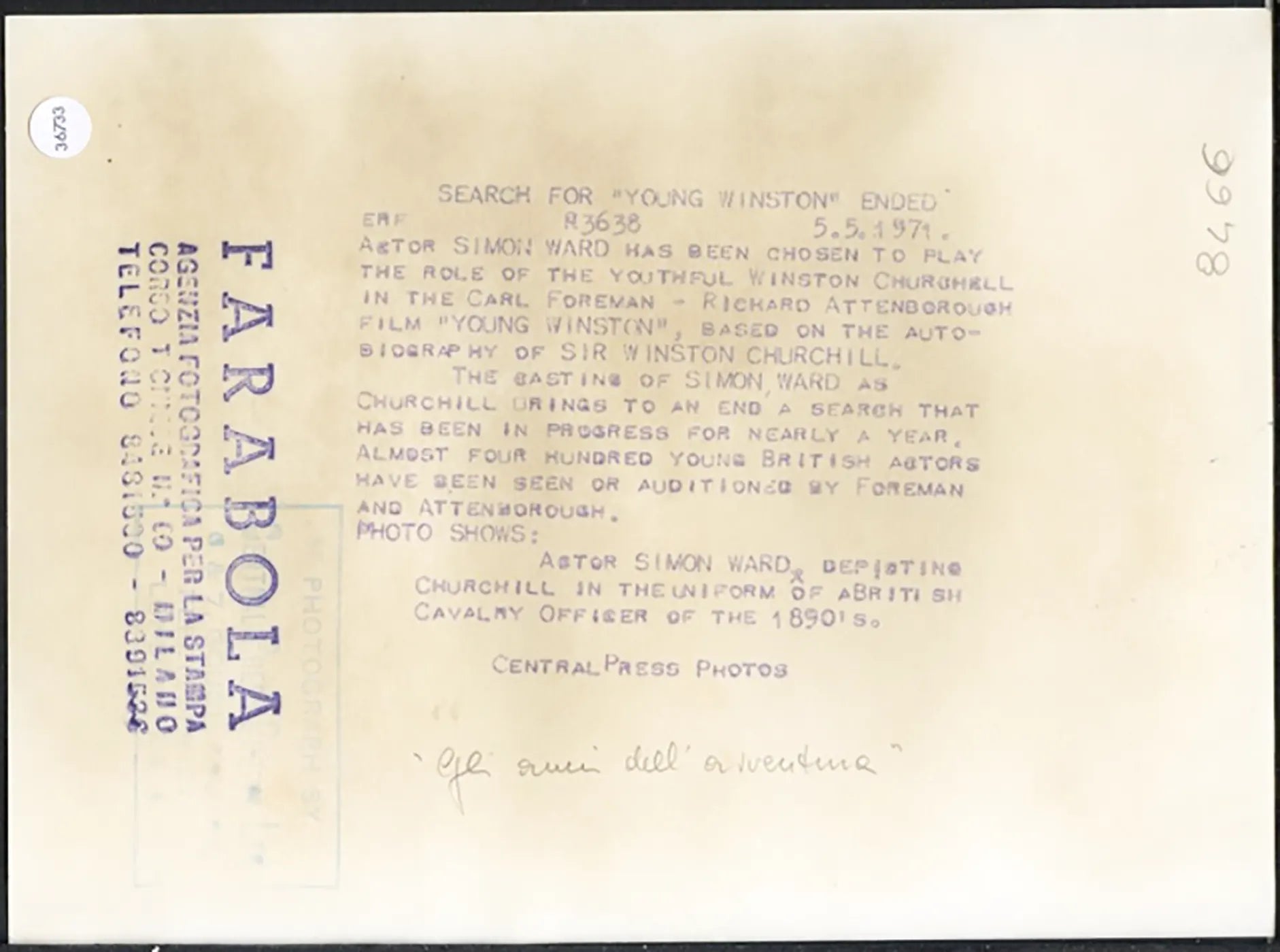 Simon Ward giovane Chruchill 1971 Ft 36733 - Stampa 20x15 cm - Farabola Stampa ai sali d'argento