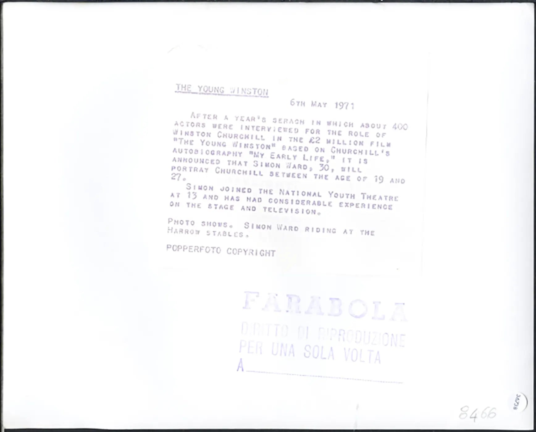 Simon Ward giovane Chruchill 1971 Ft 36738 - Stamp 21x27 cm - Farabola Stampa ai sali d'argento