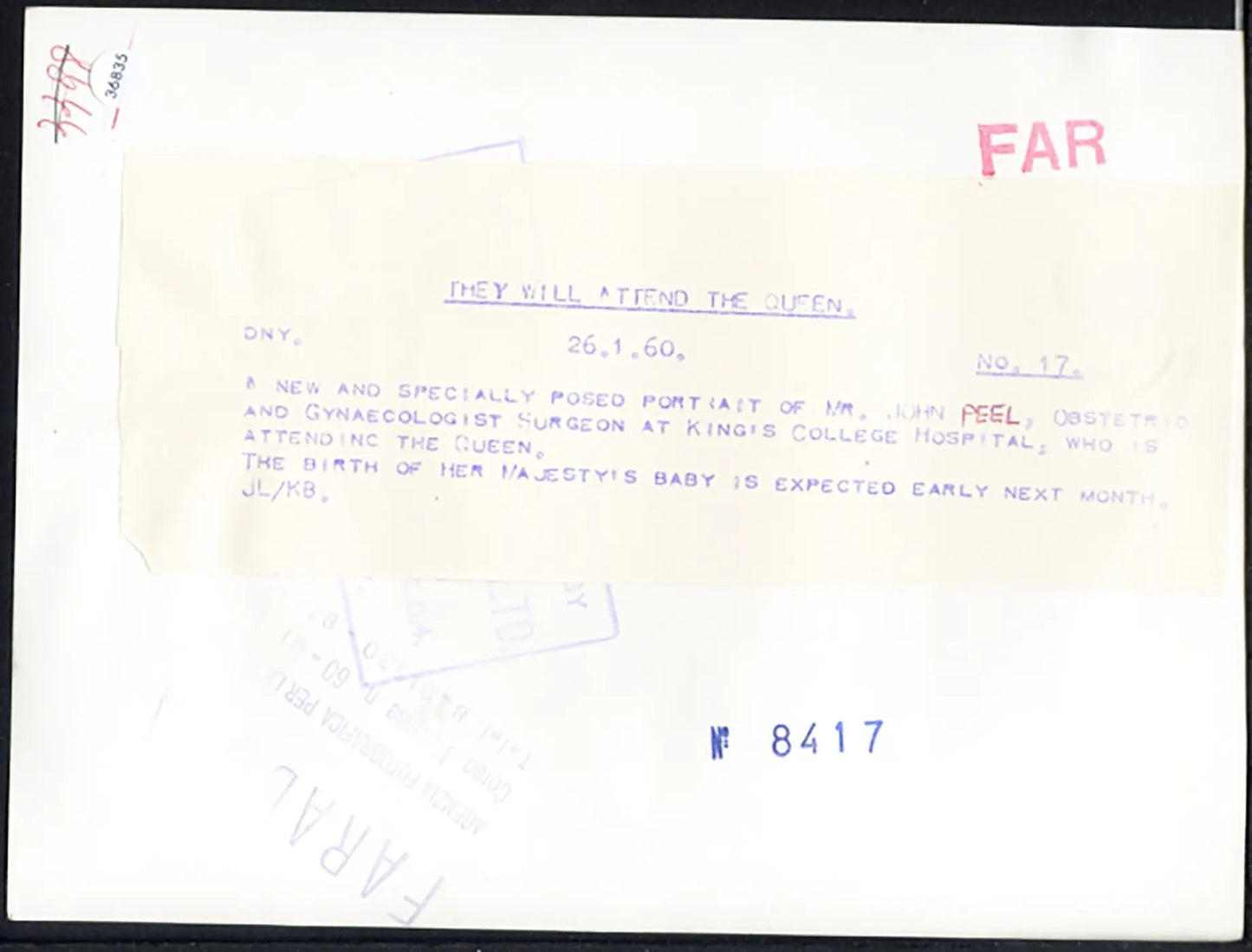 Sir John Peel ginecologo Regina 1959 Ft 36835 - Stampa 20x15 cm - Farabola Stampa ai sali d'argento