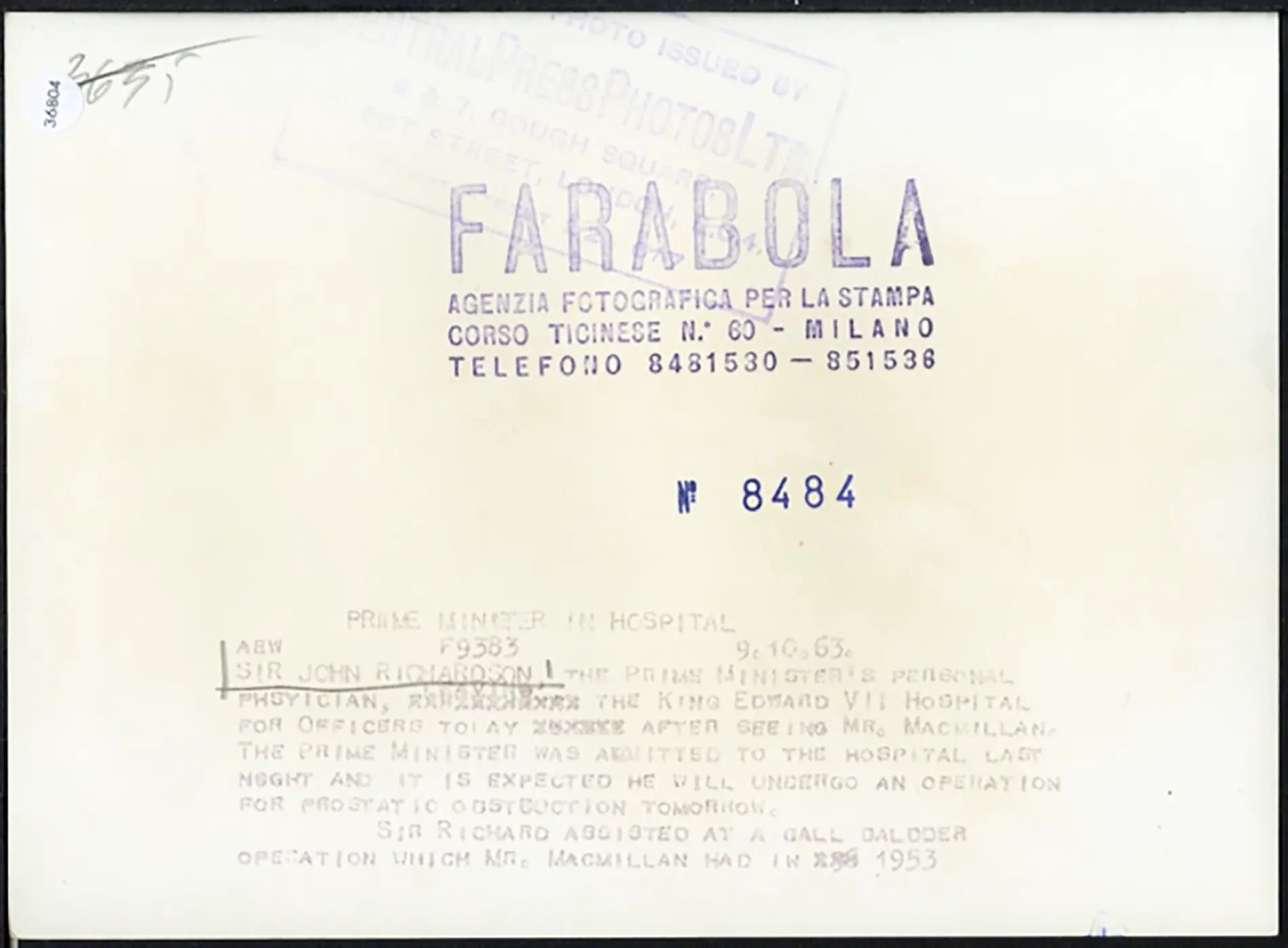 Sir John Richardson 1963 Ft 36804 - Stampa 20x15 cm - Farabola Stampa ai sali d'argento