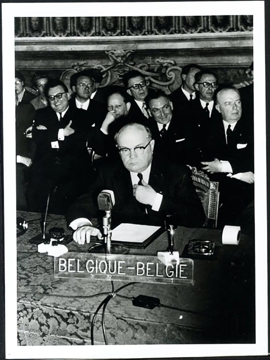 Spaak firma il Trattato di Roma 1957 Ft 37960 - Stampa 24x18 cm - Farabola Stampa ai sali d'argento (anni 90)