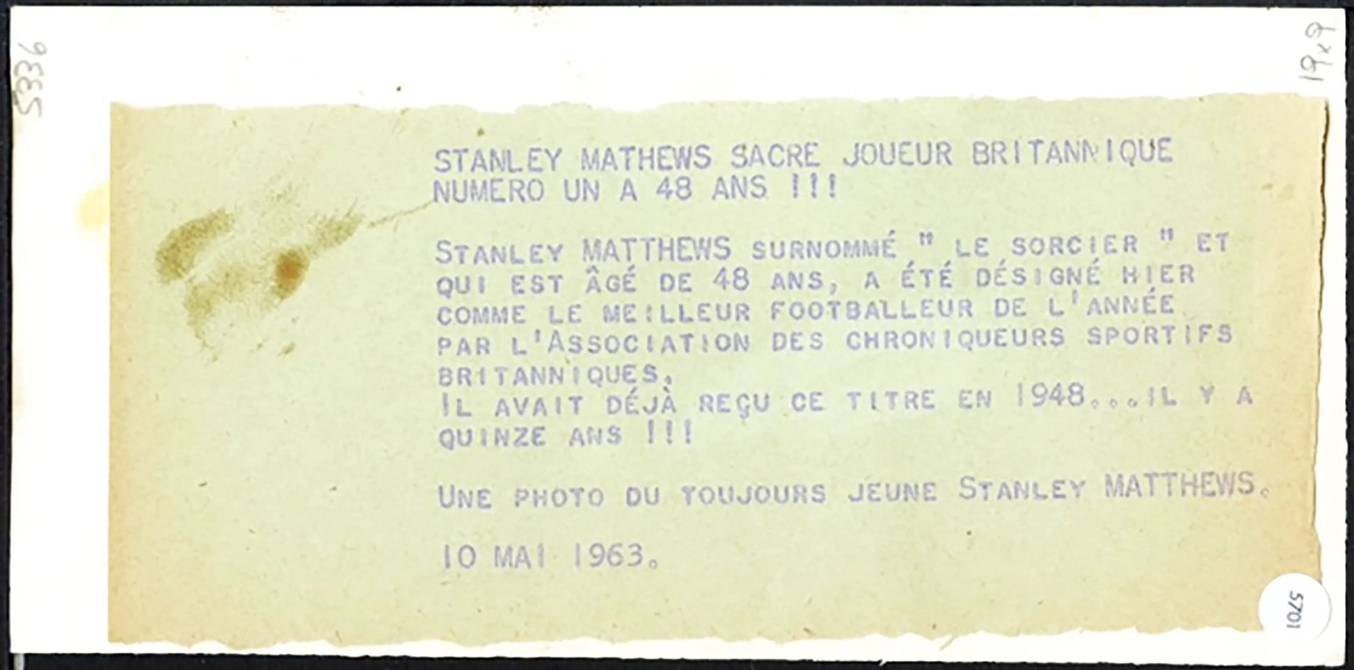 Stanley Matthews 1963 Ft 5701 - Stampa 19x9 cm - Farabola Stampa ai sali d'argento