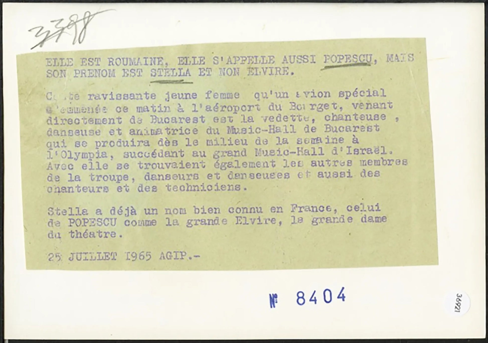 Stella Popescu 1965 Ft 36921 - Stampa 13x18 cm - Farabola Stampa ai sali d'argento