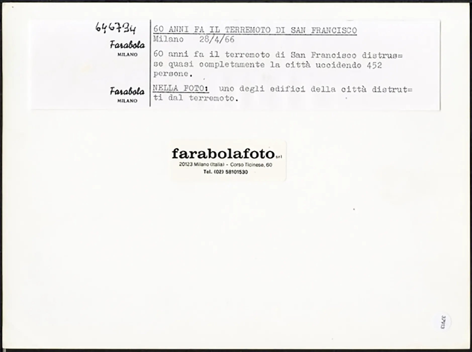 Terremoto a San Francisco 1906 Ft 37913 - Stampa 24x18 cm - Farabola Stampa ai sali d'argento (anni 90)