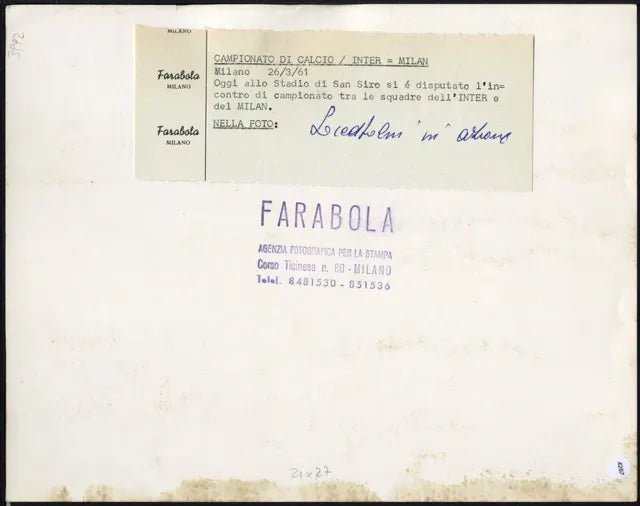 Tiro di Liedholm Inter - Milan 1961 Ft 4287 - Stampa 21x27 cm - Farabola Stampa ai sali d'argento