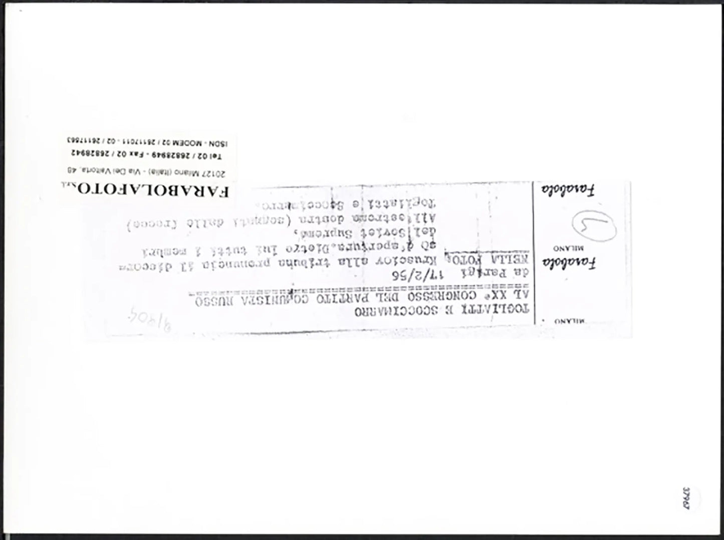 Togliatti al XX Congresso del PCUS 1956 Ft 37967 - Stampa 24x18 cm - Farabola Stampa ai sali d'argento (anni 90)
