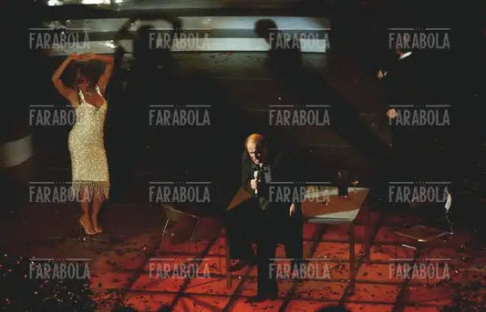 Tony Renis, Adriano Celentano e Simona Ventura, Festival di Sanremo, 2004 - Farabola Immagine digitale