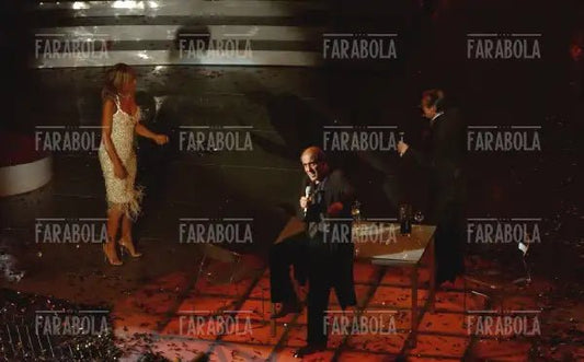 Tony Renis, Adriano Celentano e Simona Ventura, Festival di Sanremo, 2004 - Farabola Immagine digitale