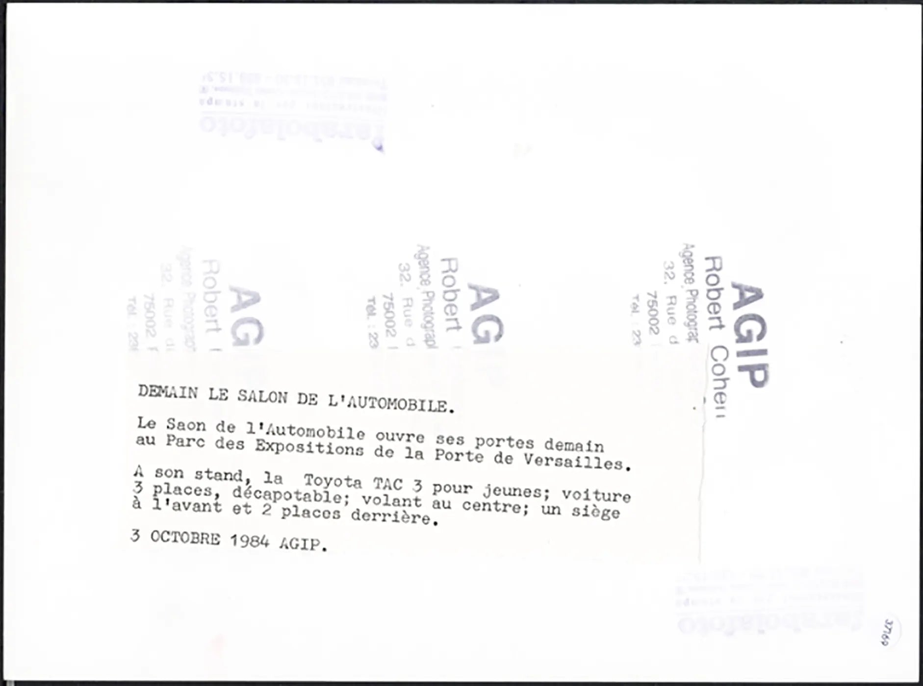 Toyota TAC 3 Salone Auto Parigi 1984 Ft 37169 - Stampa 24x18 cm - Farabola Stampa ai sali d'argento