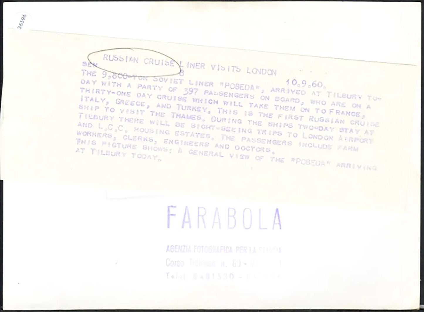 Transatlantico sovietico Pobeda 1960 Ft 36596 - Stampa 20x15 cm - Farabola Stampa ai sali d'argento