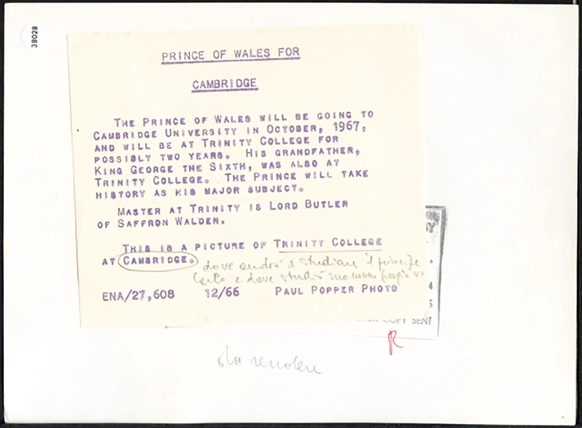 Trinity College a Cambridge 1966 Ft 38028 - Stampa 18x13 cm - Farabola Stampa ai sali d'argento