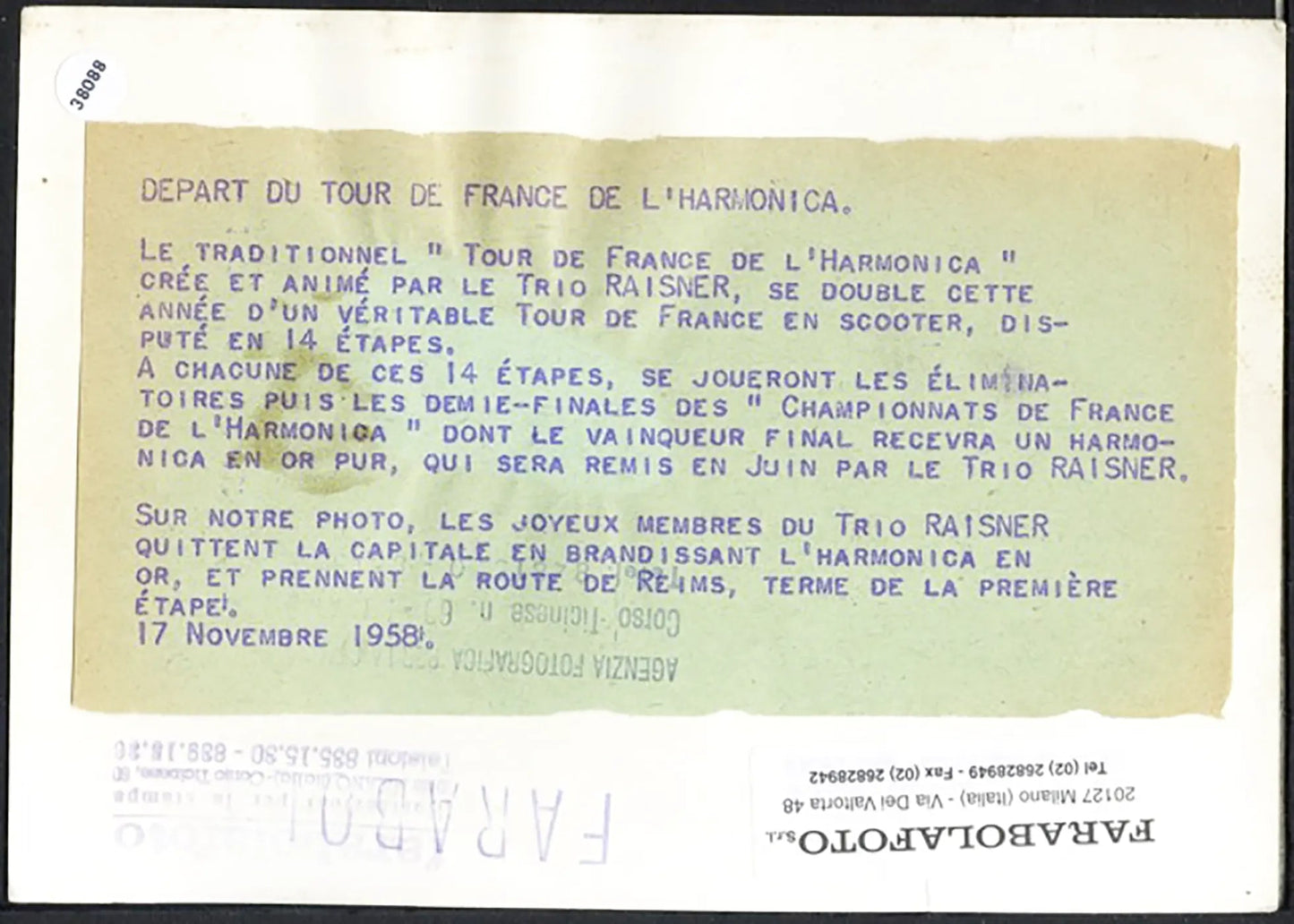 Trio Raisner e il Tour de France dell'Harmonica 1953 Ft 38088 - Stampa 18x13 cm - Farabola Stampa ai sali d'argento