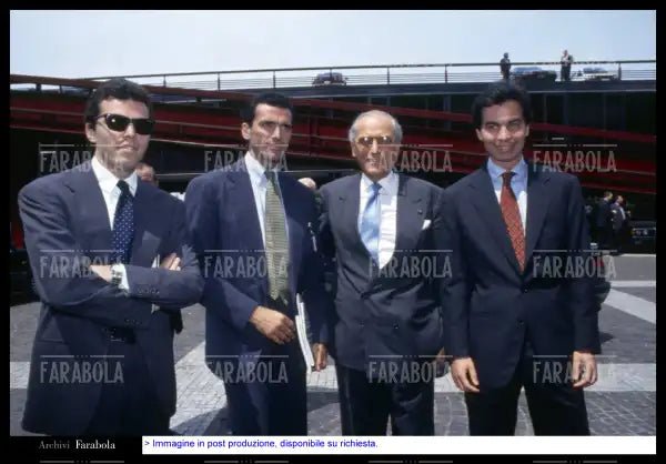 Ugo, Ferdinando e Aldo Brachetti Peretti con Angelo Moratti jr, Milano, anni 90 - Farabola Immagine digitale
