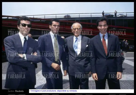 Ugo, Ferdinando e Aldo Brachetti Peretti con Angelo Moratti jr, Milano, anni 90 - Farabola Immagine digitale