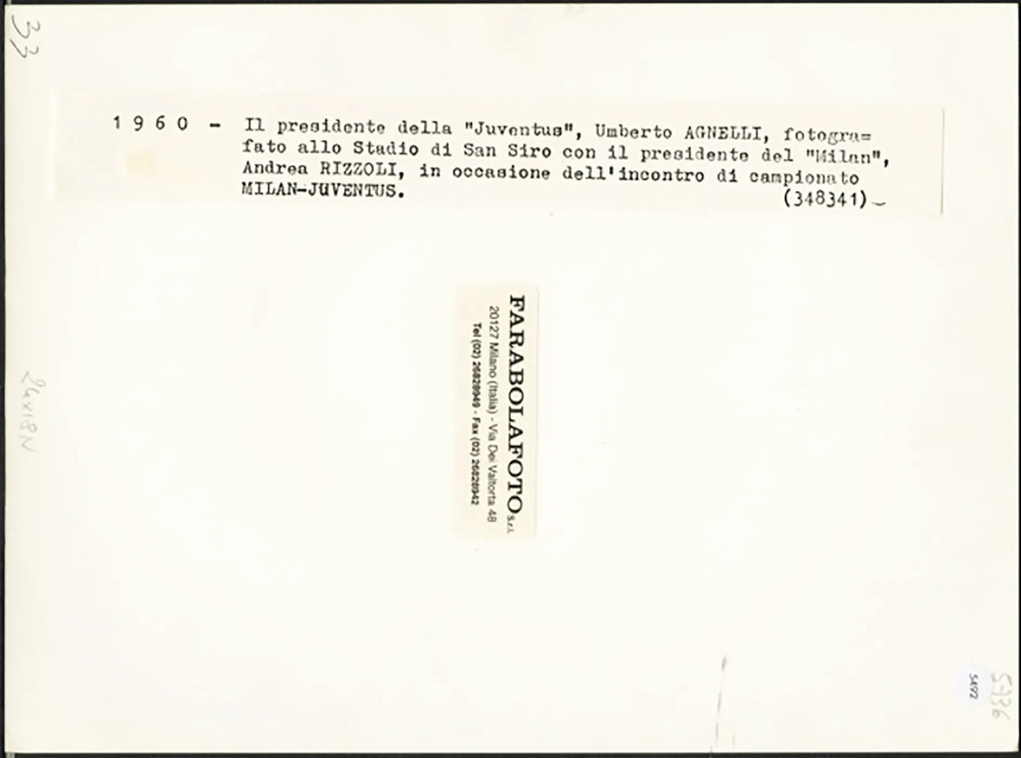 Umberto Agnelli e Andrea Rizzoli 1960 Ft 5492 - Stampa 24x18 cm - Farabola Stampa ai sali d'argento