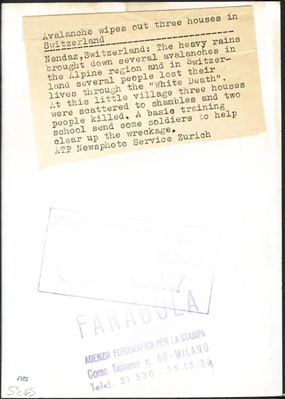 Valanga a Nendaz in Svizzera anni 50 Ft 5217 - Stampa 18x13 cm - Farabola Stampa ai sali d'argento