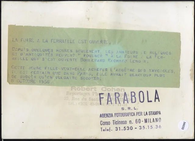 Vecchio triciclo a Parigi 1956 Ft 36032 - Stampa 18x13 cm - Farabola Stampa ai sali d'argento