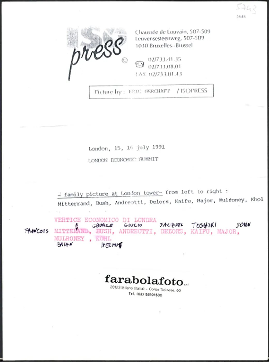 Vertice Economico di Londra 1991 Ft 5648 - Stampa 24x18 cm - Farabola Stampa ai sali d'argento