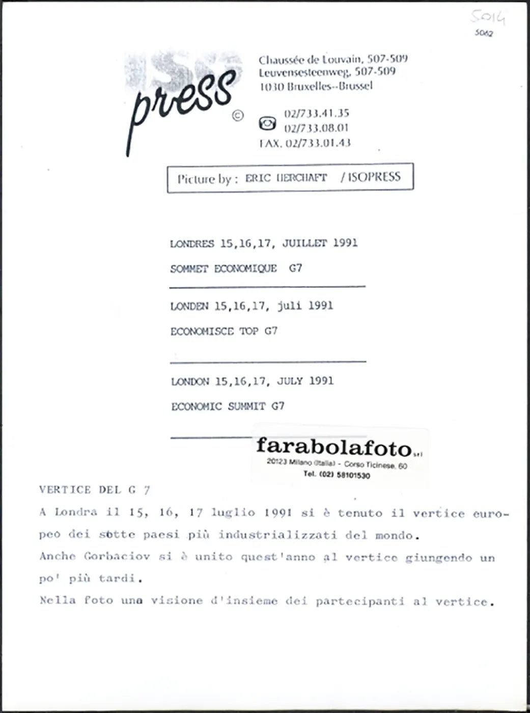 Vertice G7+1 a Londra 1991 Ft 5062 - Stampa 24x18 cm - Farabola Stampa ai sali d'argento