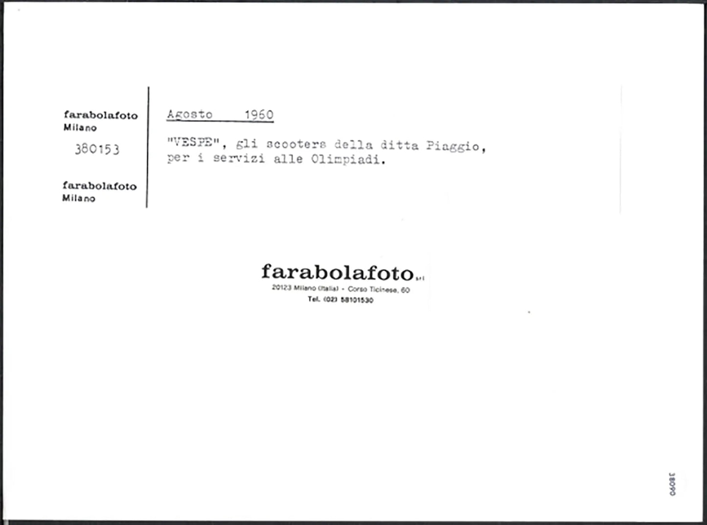 Vespe in dotazione per le Olimpiadi 1960 Ft 38090 - Stampa 24x18 cm - Farabola Stampa ai sali d'argento (anni 90)