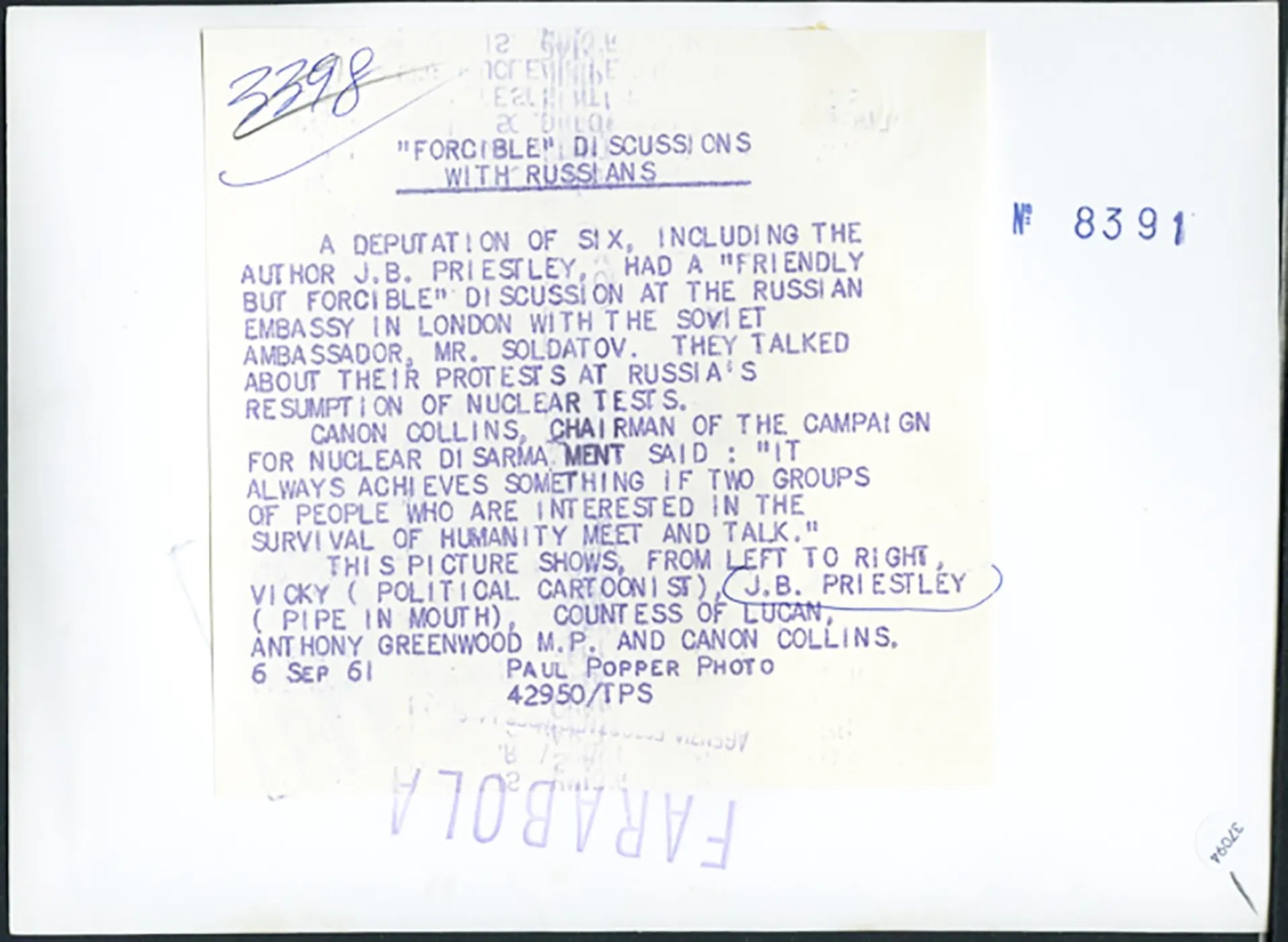 Vicky J.B. Priestley Contessa Lucan 1961 Ft 37094 - Stampa 20x15 cm - Farabola Stampa ai sali d'argento