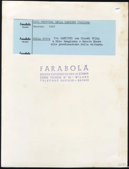 Vincitori Festival di Sanremo 1967 Ft 35745 - Stampa 21x27 cm - Farabola Stampa ai sali d'argento