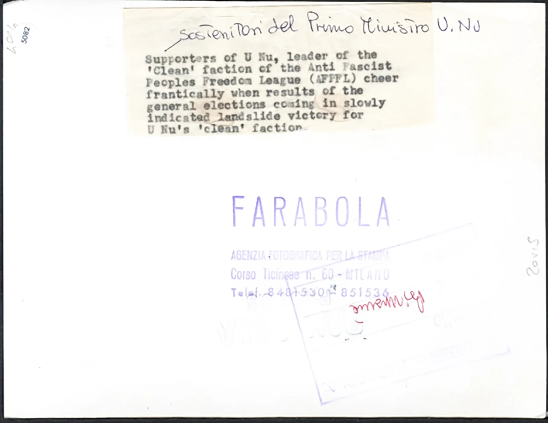 Vittoria di U Nu in Birmania 1960 Ft 5082 - Stampa 20x15 cm - Farabola Stampa ai sali d'argento