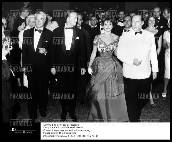 Vittorio De Sica, Hannes Messemer, Giovanna Ralli e Roberto Rossellini, Festival di Venezia, 1959 - Farabola Immagine digitale