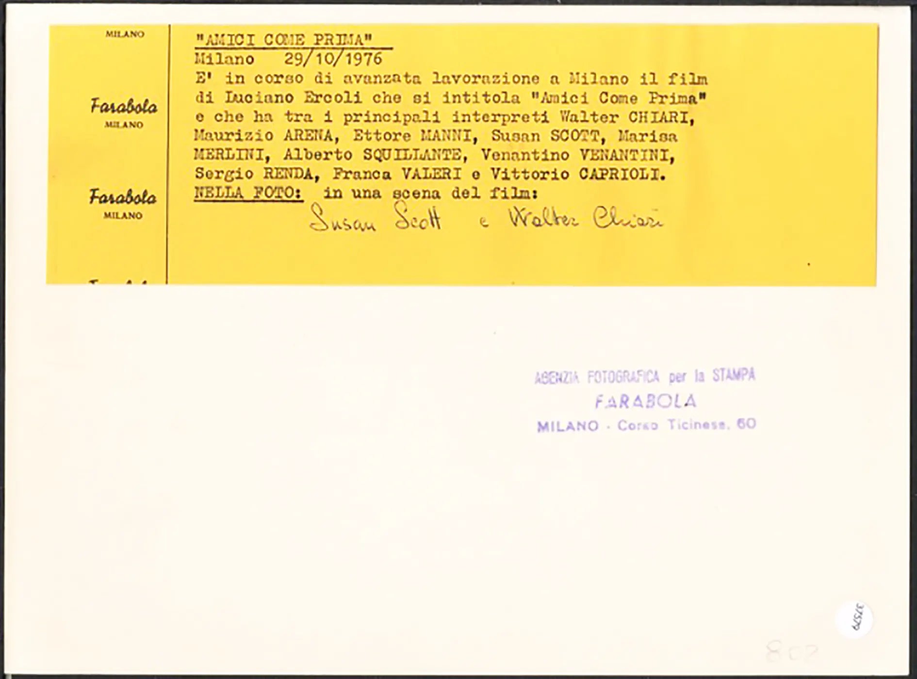 Walter Chiari film Amici come prima 1976 Ft 37579 - Stampa 24x18 cm - Farabola Stampa ai sali d'argento
