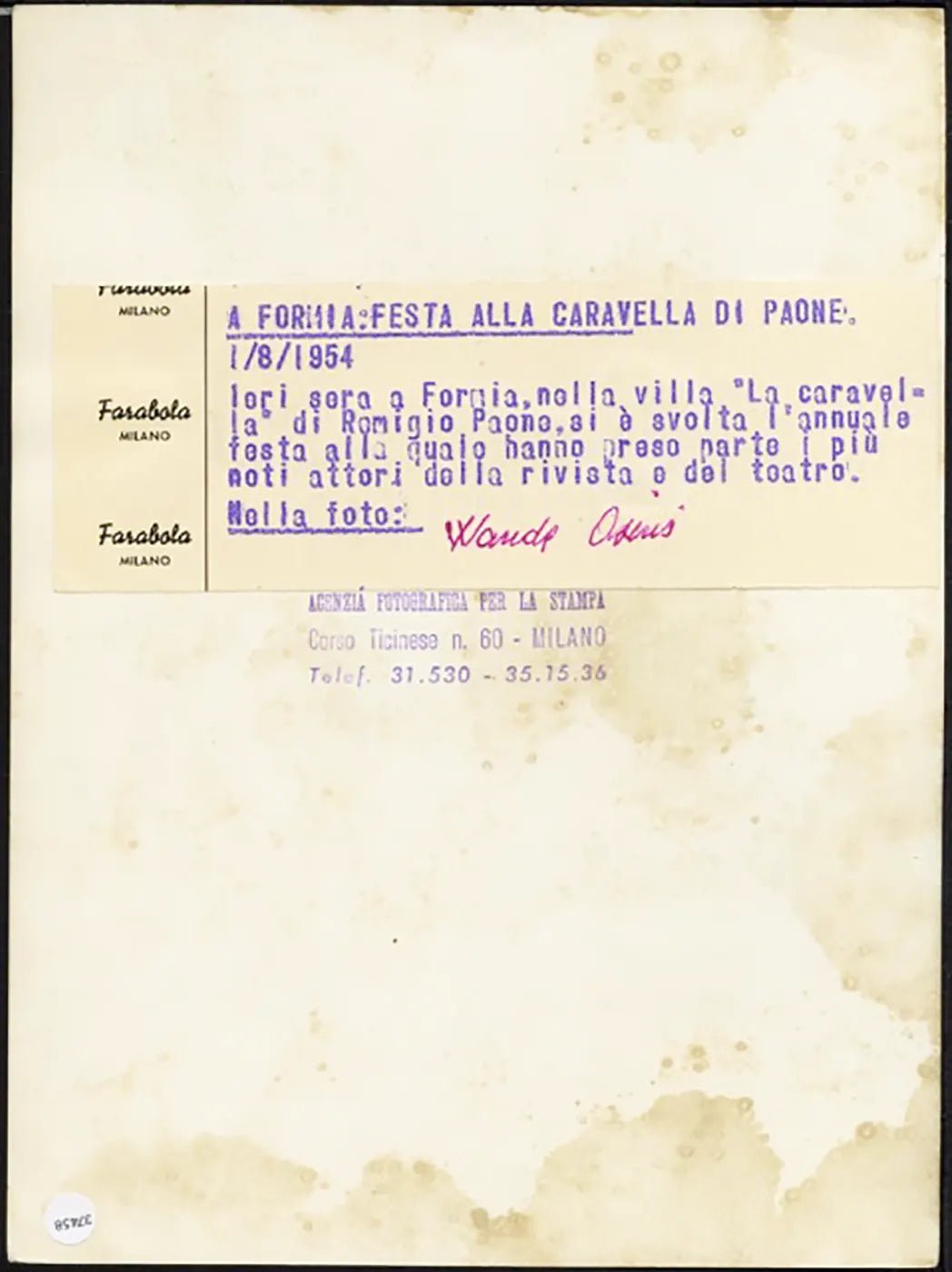 Wanda Osiris 1954 Ft 37458 - Stampa 24x18 cm - Farabola Stampa ai sali d'argento