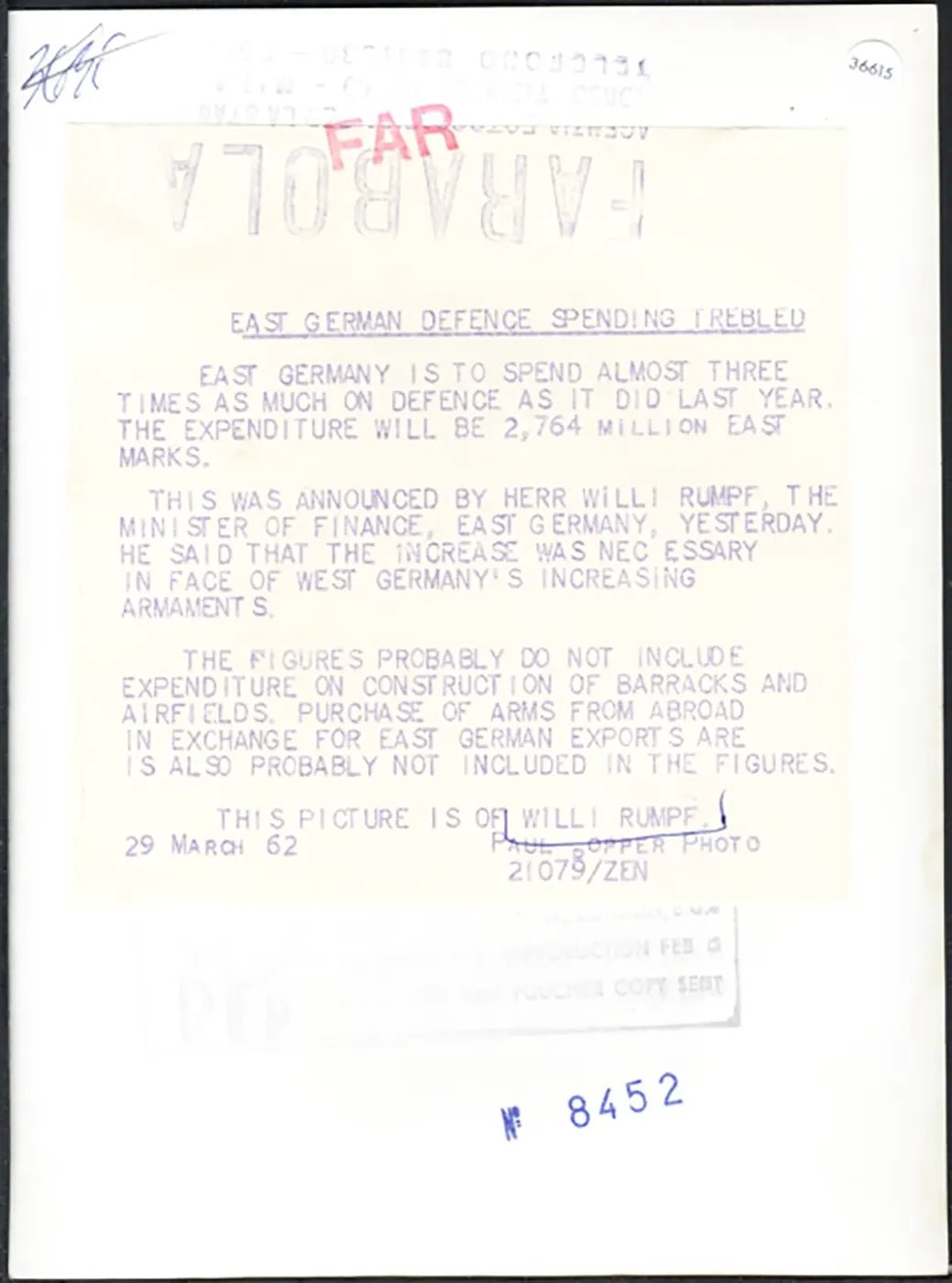 Willi Rumpf Ministro Germania Est 1962 Ft 36615 - Stampa 20x15 cm - Farabola Stampa ai sali d'argento