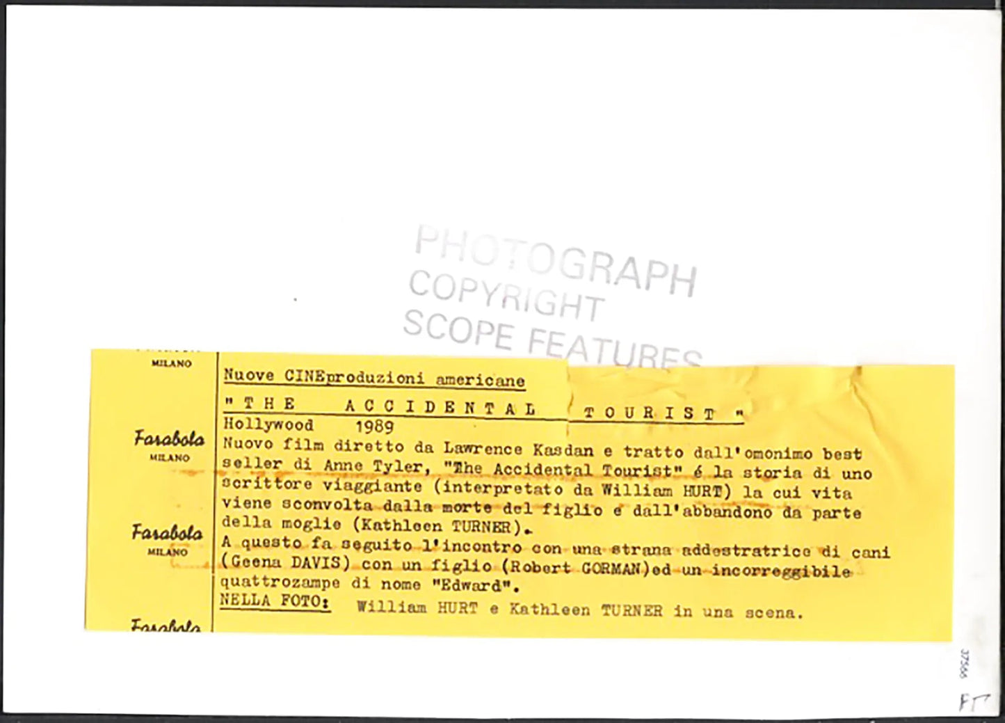 William Hurt e Kathleen Turner 1989 Ft 37566 - Stampa 20x25 cm - Farabola Stampa ai sali d'argento (anni 90)