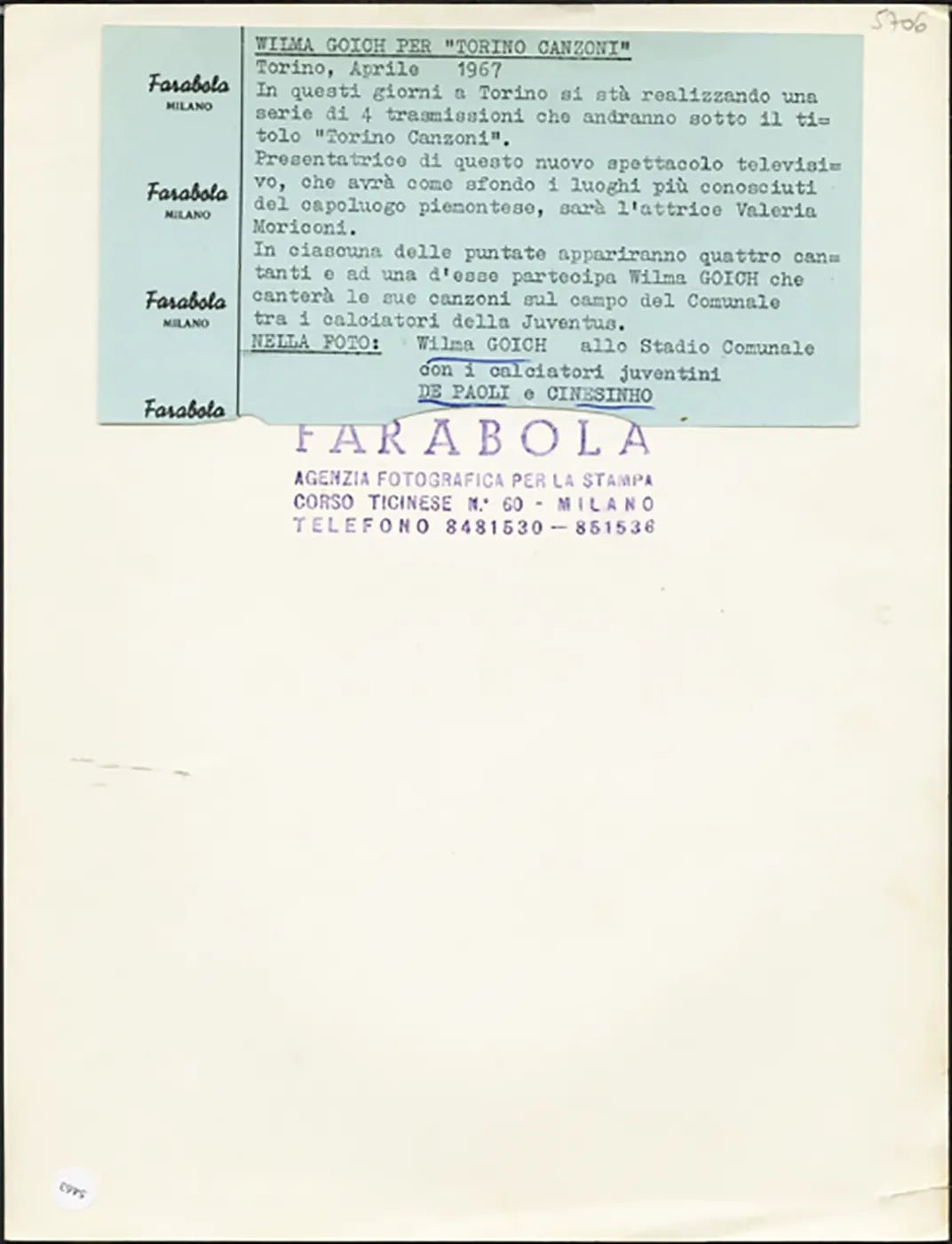 Wilma Goich De Paoli e Cinesinho 1967 Ft 5463 - Stampa 21x27 cm - Farabola Stampa ai sali d'argento